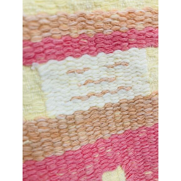Vintage Guatemalan Handwoven Cotton Tablecloth Yellow Faces Fringe Stripes Soft - Picture 5 of 10